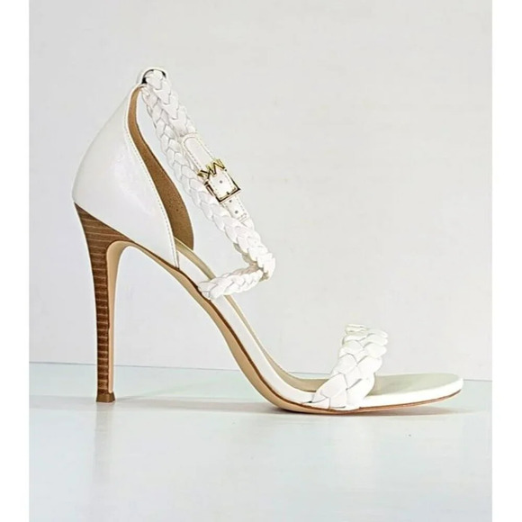 Michael Kors Women's Astrid White Leather Braided Heel Sandal Size 8.5 MSRP $145 - Picture 2 of 11